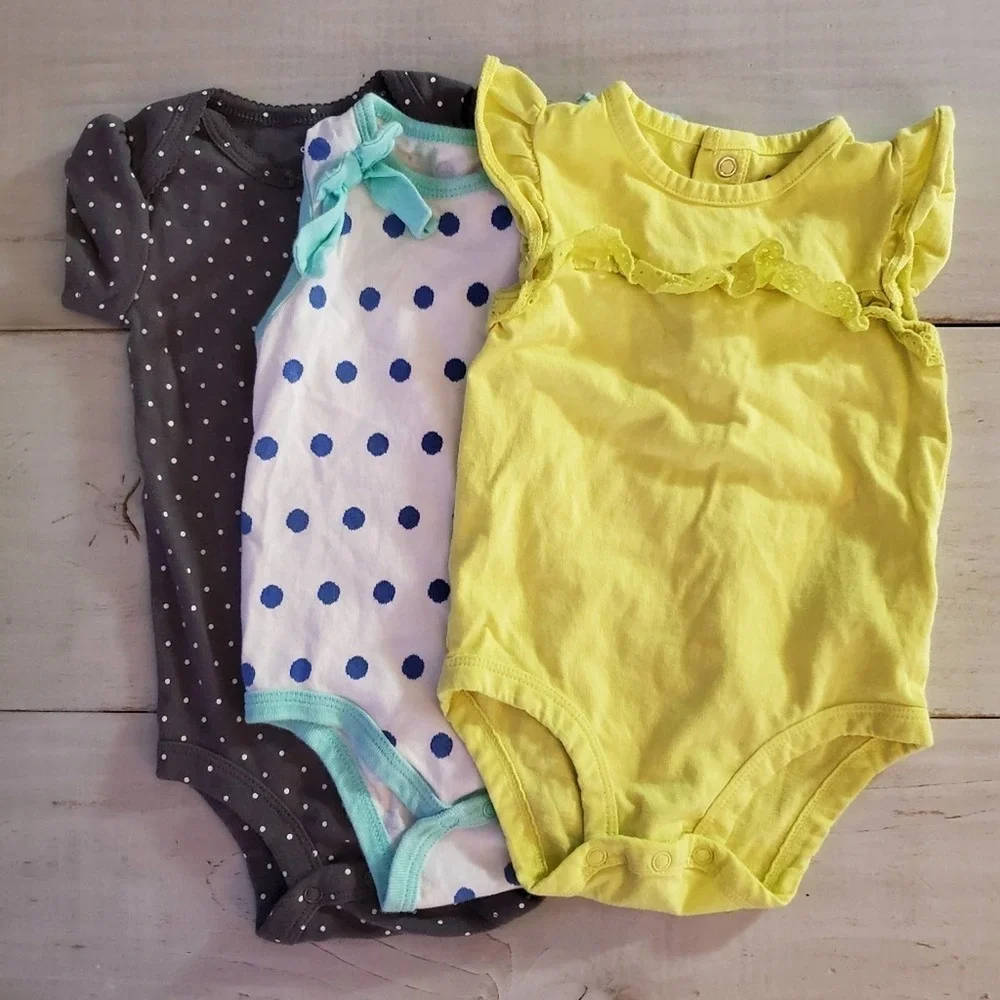 Onesie Bundle 9 month Yellow Blue Gray